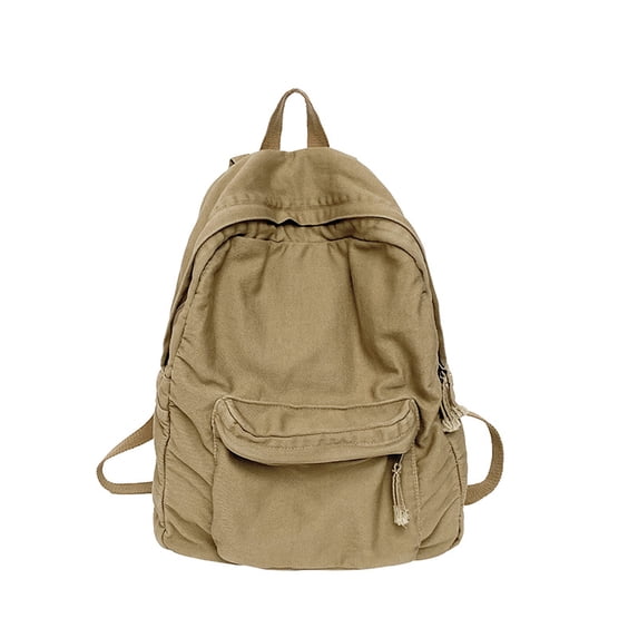 KKLDOGS Washed Canvas Casual Backpack, Soft Lightweight Daily Daypack, Large Capacity Travel Rucksack With Front Pocket, Simple Multipurpose Shoulder Bag