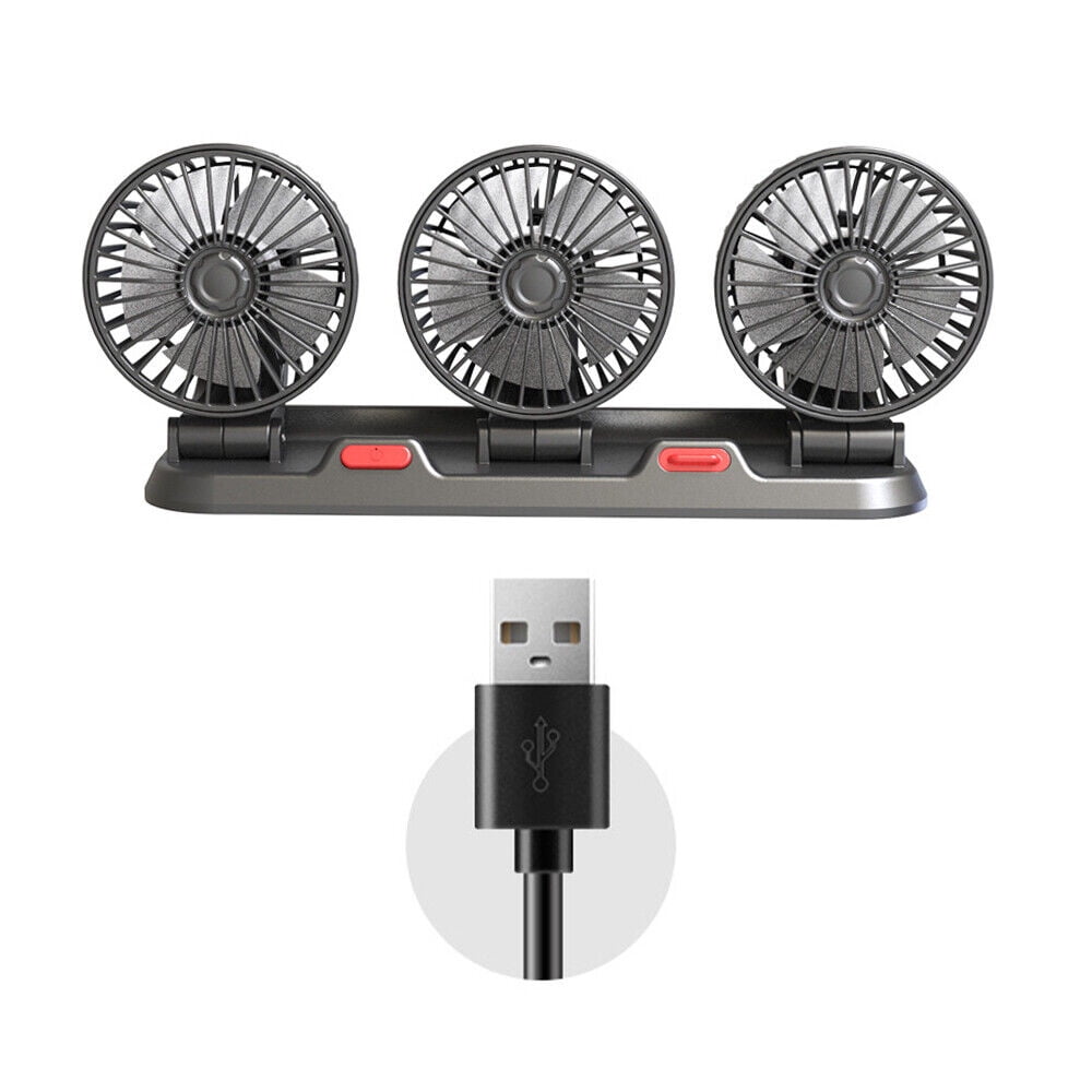 KKMOL 12V 24V Auto Car Cooling Fan Three Head Dashboard 360° Rotation