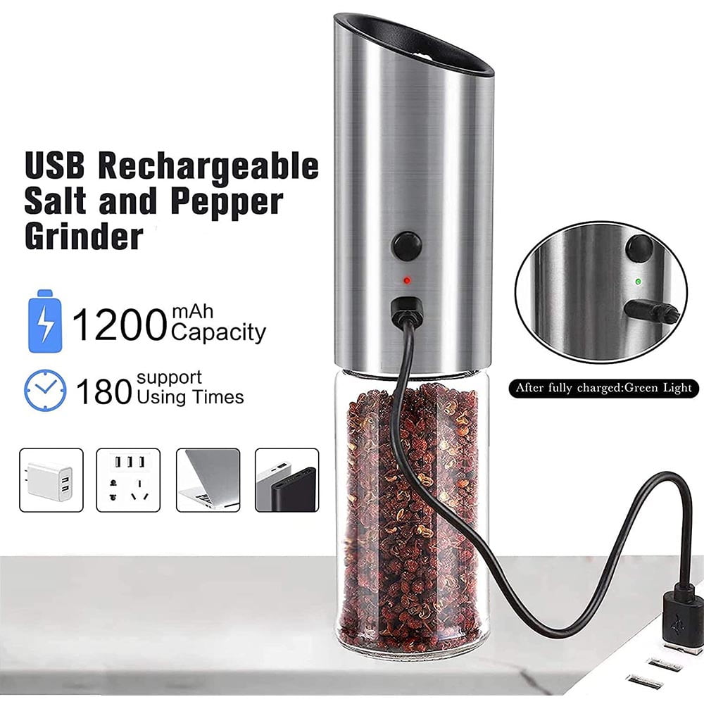 KKMOL Electric Pepper and Salt Grinder Rechargeable Mill Adjustable