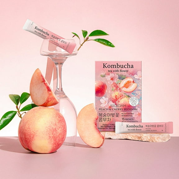 KKOKDAM Flower Kombucha Powder Stick - Peach&Cherry Blossom (15 Sticks)