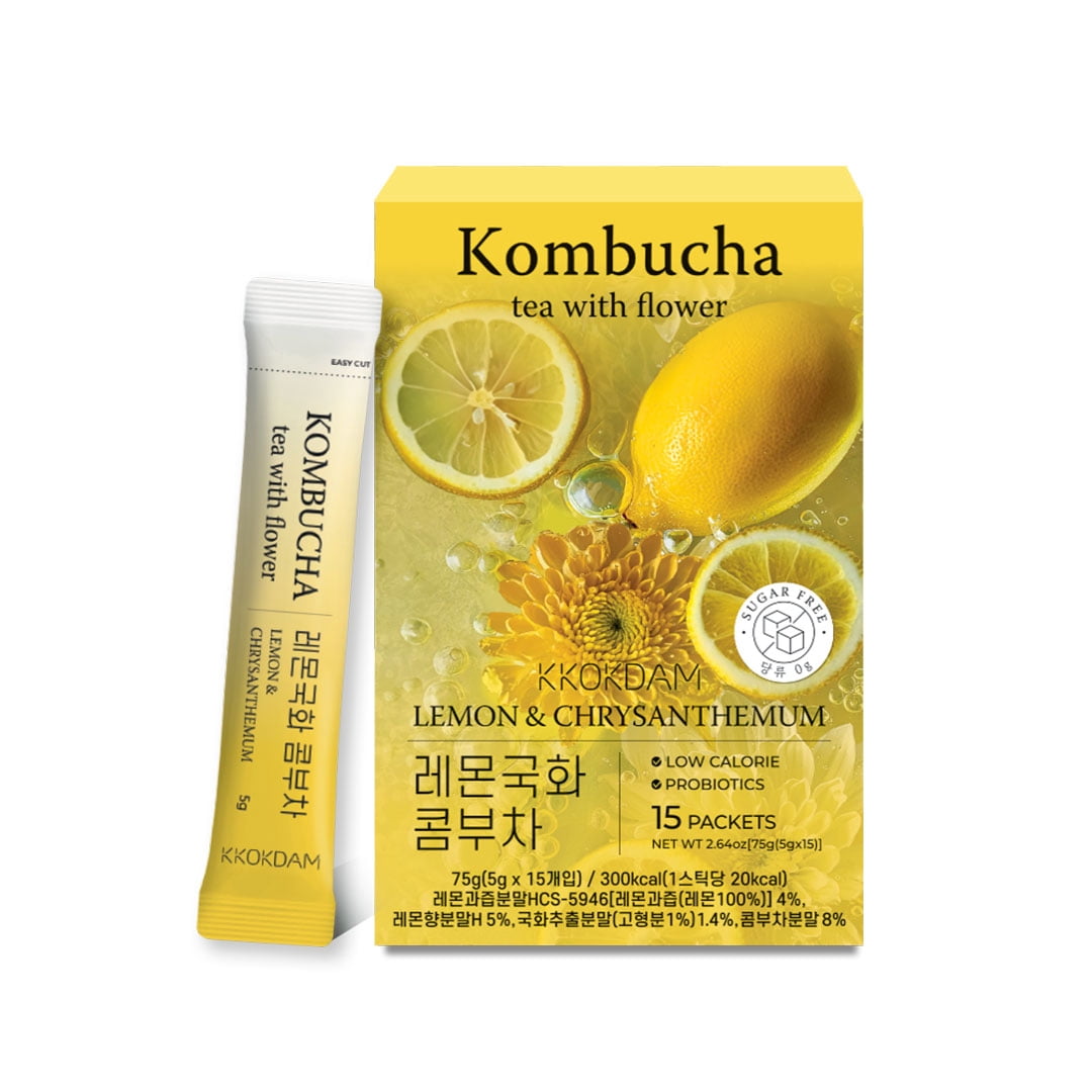 KKOKDAM Kombucha Powder Drink Mix Sticks - Lemon & Chrysanthemum, Sugar ...