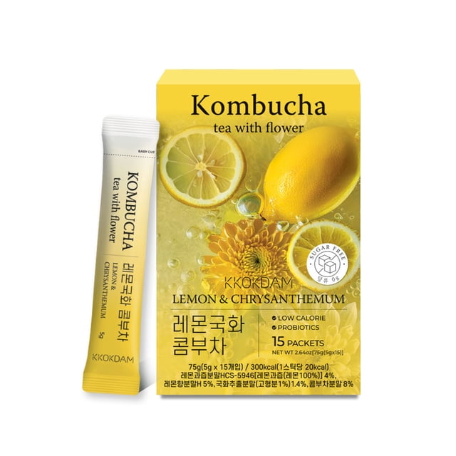 KKOKDAM Kombucha Powder Drink Mix Sticks - Lemon & Chrysanthemum, Sugar ...