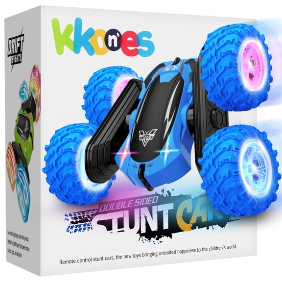 KKONES Remote Control Car, 2.4GHz Double Sided 360 Flips Rotating Electric Race RC Stunt Car, LED Wheel & Headlight High Speed Off Road Cars Toy Gift for 3 4 5 6 7 8-12 Year Old Boy Toys (Blue) Y101