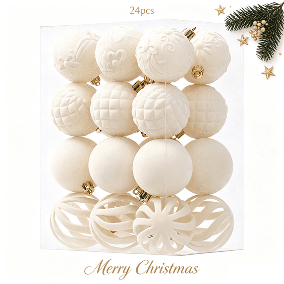 KKOUHVY Christmas Balls Ornament, 24Pcs Velvet Flocked Christmas Tree Hanging Ornaments, Vintage Xmas Ball Hanging Strings for Gift Party Decorations