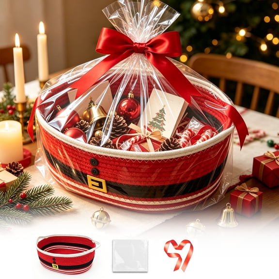KKOUHVY Christmas Gift Basket 14.57x9.84x7.48in, Woven Empty Gift Baskets for Presents, Reusable Christmas Baskets for Gifts Home Party Storage