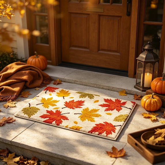KKOUHVY Fall Outdoor Rug, Orange and Yellow Maple Leaves Front Door Mat, Heavy-Duty Non-Slip Mat for Front Porch Entry, Autumn Thanksgiving Home Decor