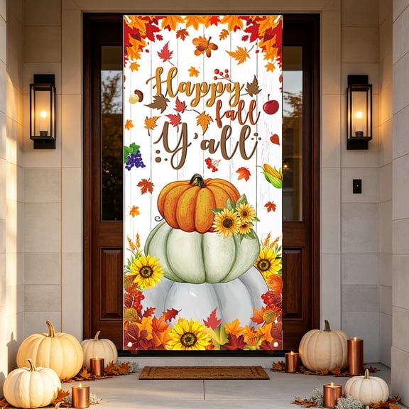 KKOUHVY Fall Thanksgiving Door Curtain, Rustic Harvest Front Door Banner Decorations for Fall Thanksgiving Festive Party Garden Patio Home Decor