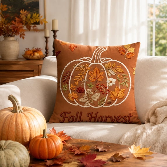 KKOUHVY Fall Throw Pillow Covers, Fall Harvest Pumpkin Cushion Case Covers,Autumn Farmhouse Sofa Case for Seasonal Festival Decor, Linen 18"x18"