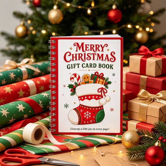 KKOUHVY Merry Christmas Gift Card Book, Colorful Christmas Card Book with Spiral Bound Pages, DIY Holiday Greeting Card for Families Friends Classmates