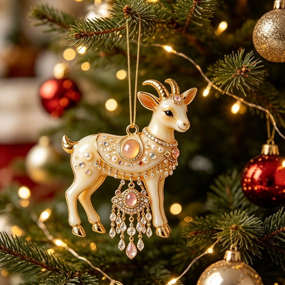 KKOUHVY Opulent Christmas Goat Ornament, Animal Goat Hanging Xmas Tree Ornaments, Opulent Christmas Decor for Home Mantel Shelf Window Porch