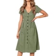 thumbnail image 1 of KKSHOW Women V Neck Short Sleeve Button Midi Swing Dress Summer, 1 of 6