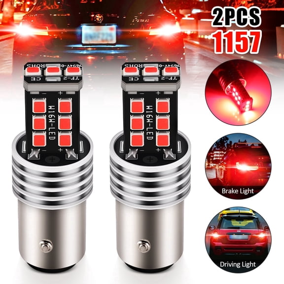 KKSQ 1157 LED Brake/Tail Light Bulbs - Bright Red, 12V, Long Life, 2 Pack Blinker Bulb for Car Rear Lights Replacement (Strobe Flashing)
