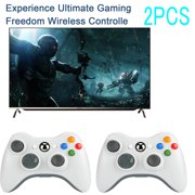 KKSQ 2Packs 2.4G Wireless Controller for Xbox 360 Wireless Remote Controller Gamepad with Double Shock Live Play for Xbox 360/360 Slim,PC Windows 7,8,10,White