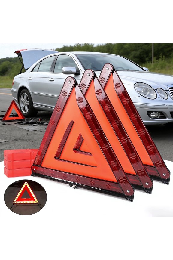 Emergency Roadside Safety Triangles Reflectors, Foldable, Car Safety Kit with Anti-Slip Base, 3-Pack