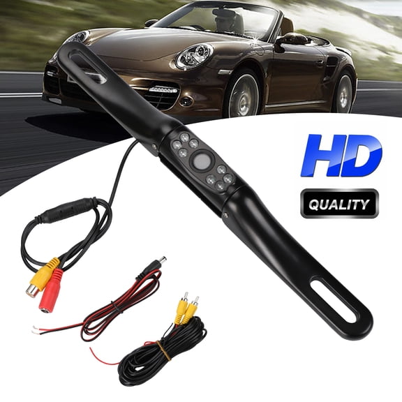 KKSQ Backup Camera 720P HD Rear View, IP68 Waterproof, Night Vision w/ Grid Lines, Wide-Angle Lens, Wired, License Plate Mount for Vehicles