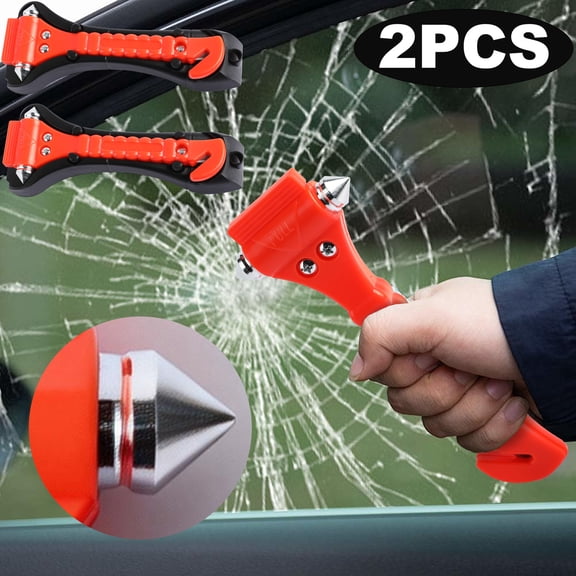 KKSQ Car Safety Hammer, 2-Pack | Double-Sided Window Breaker + Seatbelt Cutter + Protective Mounting Bracket | Universal Vehicle Emergency Escape Tool - Compact Survival Gear