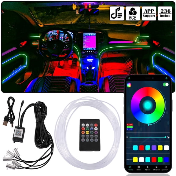 LED Car Interior Atmosphere Light Strip - 6M, 5in1 RGB Music Sync   Adjustable Brightness, USB Universal Fit for Vehicle Decor