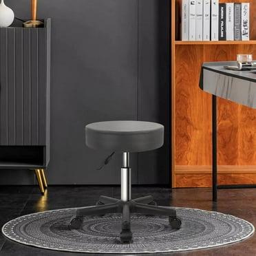 KKTONER Adjustable Rolling Stool with Wheels Round Swivel Stools Chair with Black Base for Drafting Work SPA Salon Massage in Gray