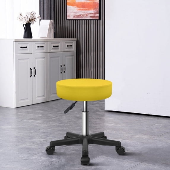 KKTONER Adjustable Rolling Stool with Wheels Round Swivel Stools Chair with Black Base for Drafting Work SPA Salon Massage in Yellow