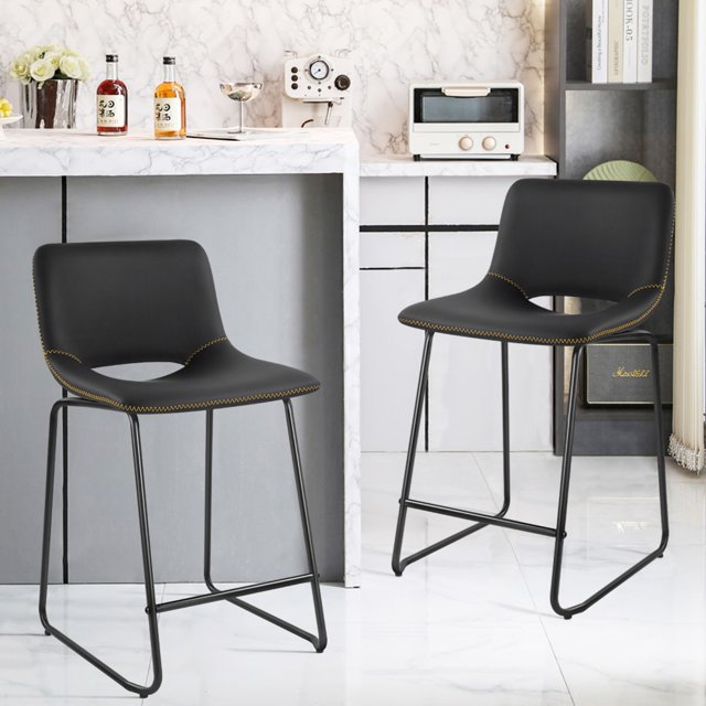 KKTONER Black 21" Bar Stools With Back Sets Of 2 PU Leather Counter Bar