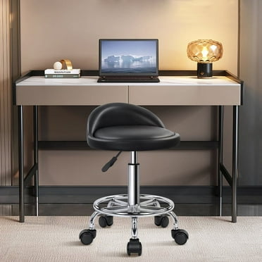 KKTONER Black Low Backrest Rolling Stools with Footrest Stool Chair with Wheels Swivel Salon Stool for Spa Massage Tattoos Work