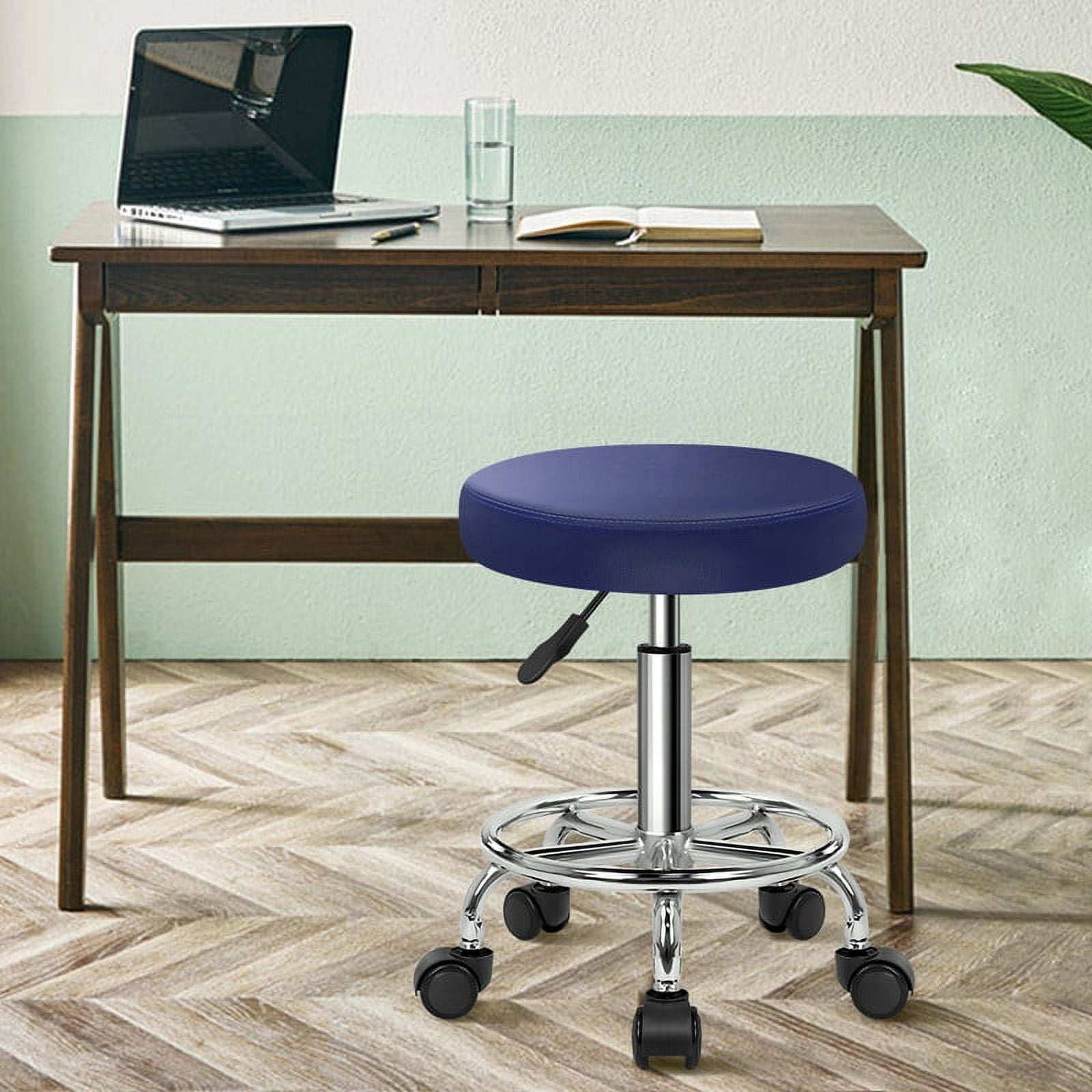 KKTONER PU Leather Rolling Stool with Wheels Adjustable Desk Stool