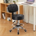 thumbnail image 1 of KKTONER Round Drafting Office Chair Swivel Stool with Back Adjustable Foot Rest Rolling Stool with Wheels Thick PU Leather Black Task Chair, 1 of 4