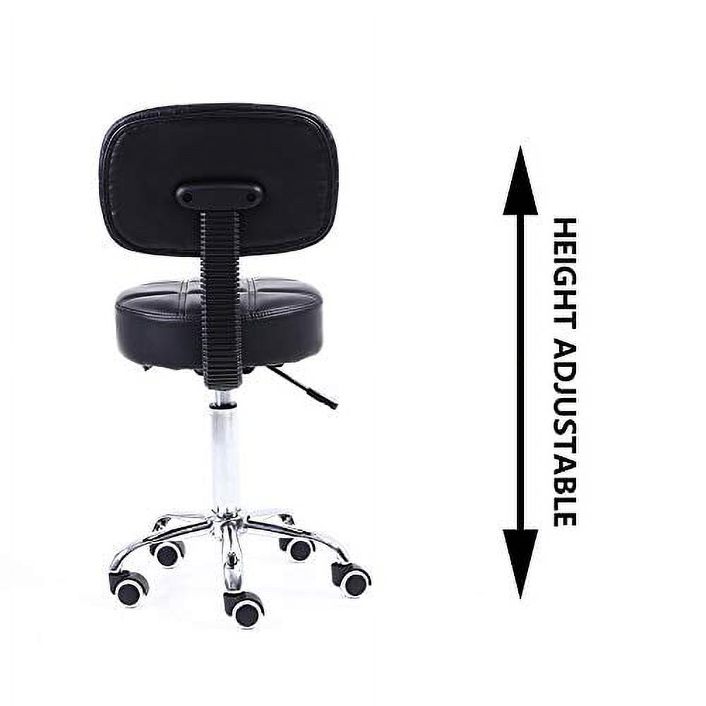 KKTONER Round Rolling Stool with Back PU Leather Height Adjustable ...