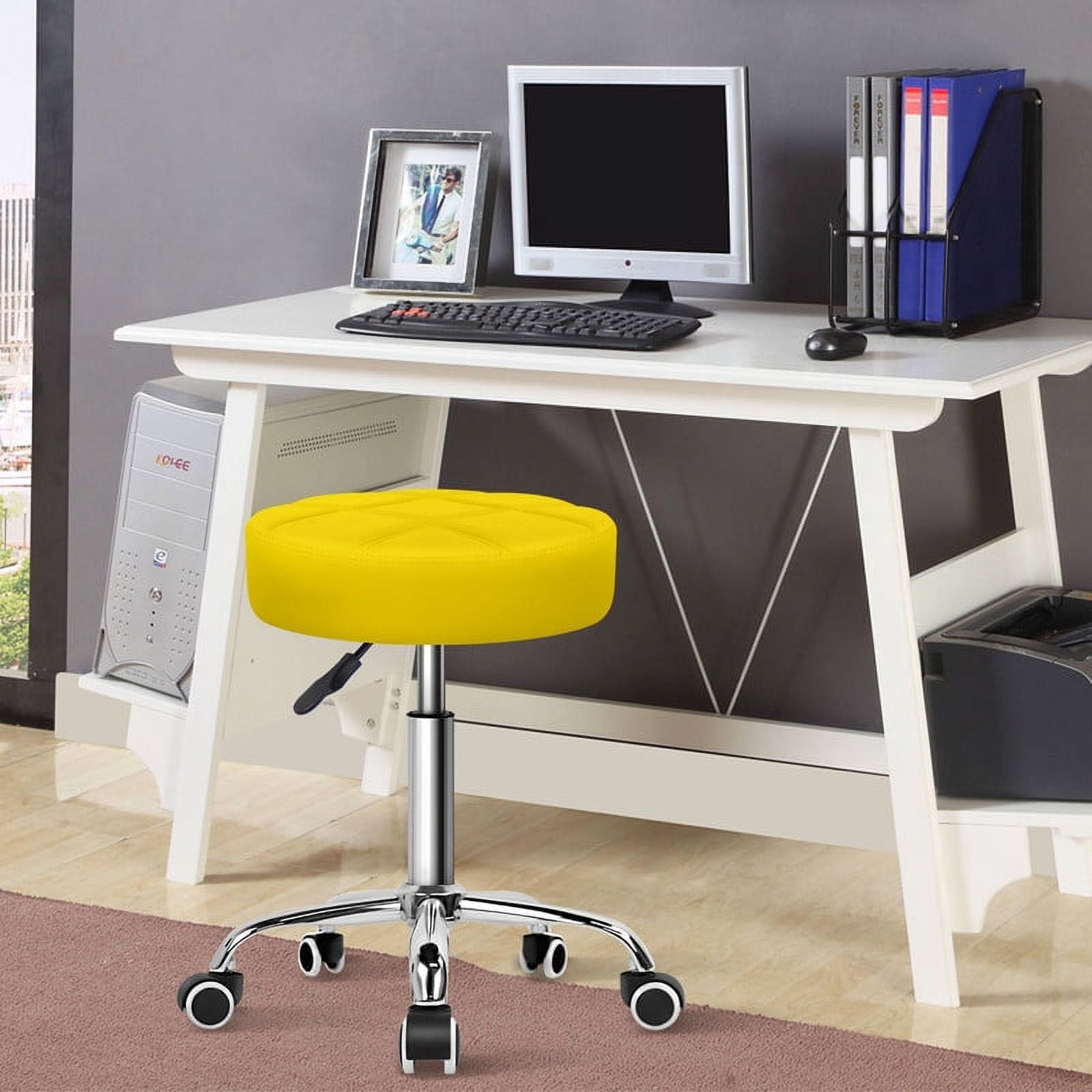 KKTONER Round Swivel Stool with Wheels Adjustable Height Drawing Salon Tattoo Work Office Massage Stool Chair Yellow