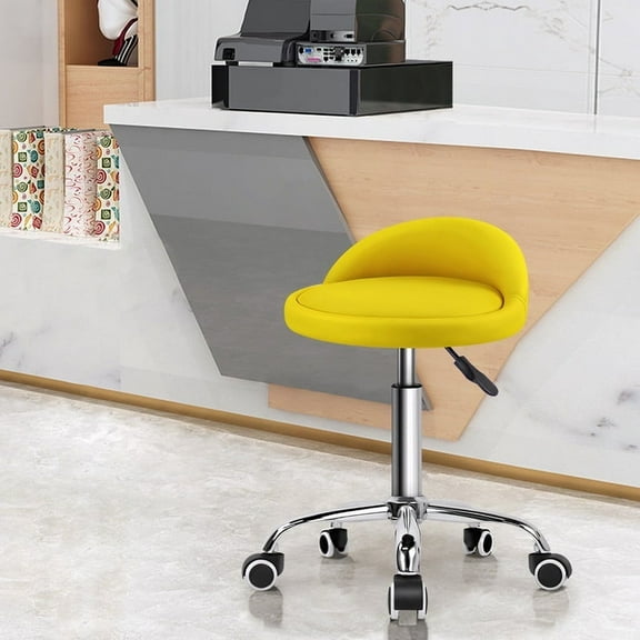 KKTONER Swivel Stools with Low Back Round Rolling Stools Yellow Stool Chair with Wheels for Home Salon Facial Spa Massage Tattoos Work