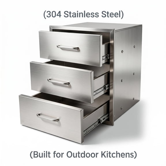 KKTRE 304 Stainless Steel Drawers, Outdoor Kitchen Drawers for DIY Outdoor Kitchen, Bezel-less Drawers with Smooth Rails for Outdoor Kitchen