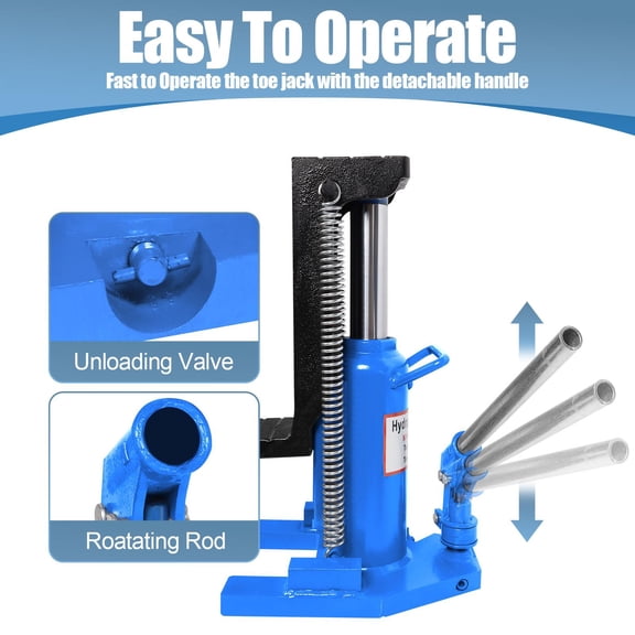 KKTRE Blue 20 ton Hydraulic Toe Jack Steel Heavy Duty, Detachable Handle & Compact Spring for Car Lift, Tire Service & Industrial Machine Repair