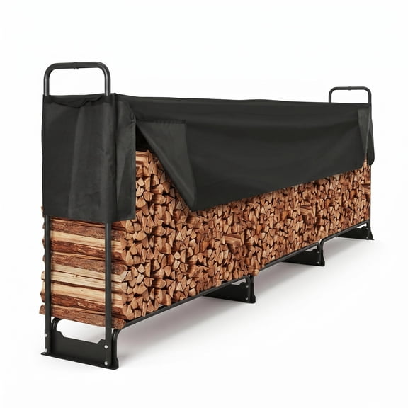KKTRE Rigid Frame Firewood Rack Outdoor Match Holder 152 in. 881 lb Black 1 Pack for Lawn Garden Cabin Terrace