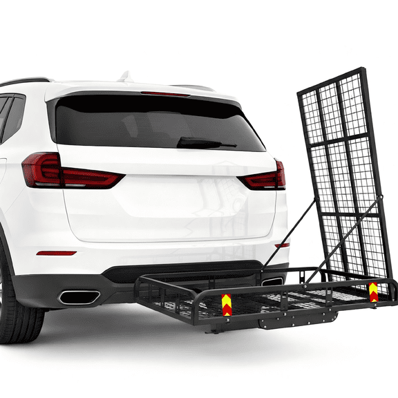 KKTRE Trailer Hitch Cargo Carrier, 500lbs Fold-Down Trailer Frame, Black Alloy Steel Hitch Cargo Carrier for Wheelchair Scooter Wheelchairs, Bikes, Tools and Outdoor Equipment