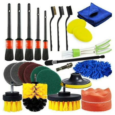 KKmoon 26 PCS Drill Brush Attachments Car Detailing Brush Kit for Auto Exterior and Interior Includes Scrub Pads Sponges