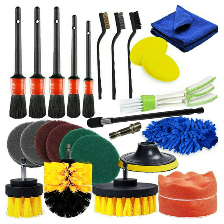 KKmoon 26 PCS Drill Brush Attachments Car Detailing Brush Kit for Auto  Exterior and Interior Includes Scrub Pads Sponges Detailing Brushes Washing  Mitt Air Vent Brush Cleaning Household clean 