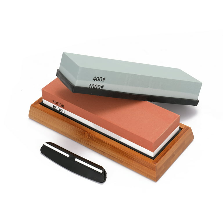 All-In-One Professional Grade Whetstone Knife Sharpening Stone Set -  Premium Dual Grit 400/1000 3000/8000 With Bamboo Base, Fixed Angle Guide