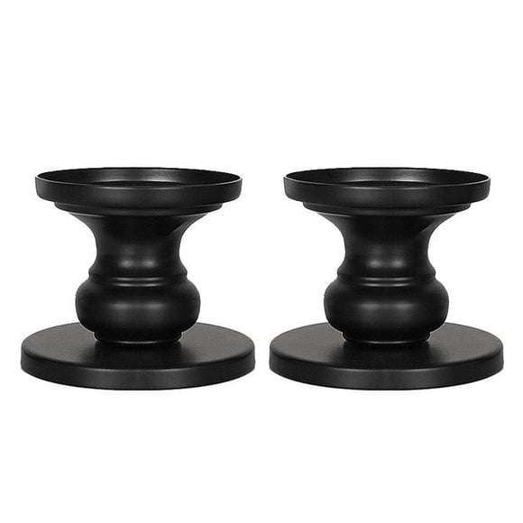 KKwercv Black Candle Holders for Pillar Candles, Decorative Matte Black Iron Pillar Candle Holders, Set of 2 Metal Candle Holder for Pillar Candles, Candlestick Holders Stand for Weddings Party O7D8