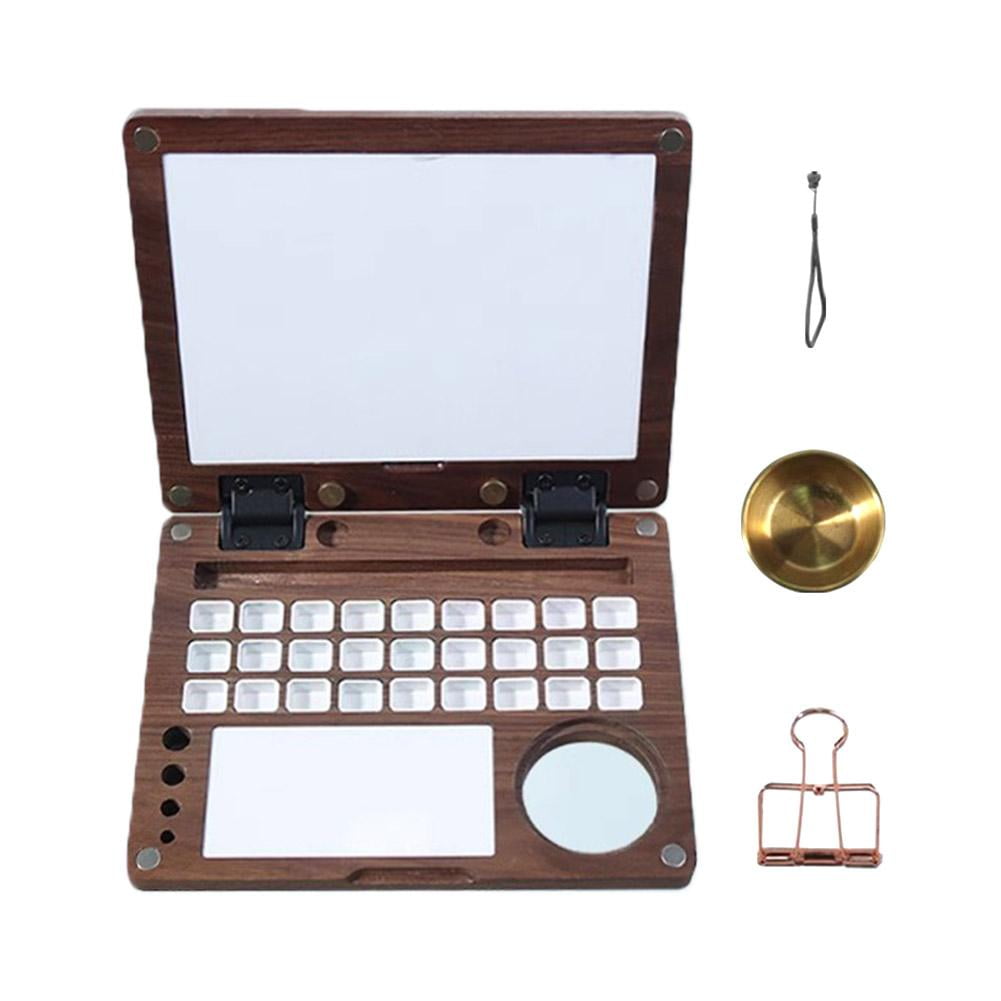 KKwercv Wooden Watercolor Palette, ltifctional Empty Bla Walt Palette Box,Travel Watercolor Palette, Watercolor Paint Palette with 27 Wells,Brush Slot and Holders, Cleaning Cup A9Z3