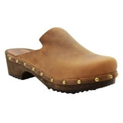 KL GN Elin Wood Open Back Full Grain Oiled Leather Clogs
