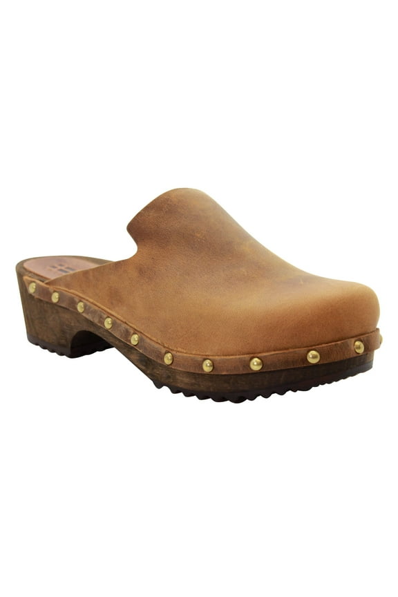 KLÄGN Elin Wood Open Back Full Grain Oiled Leather Clogs