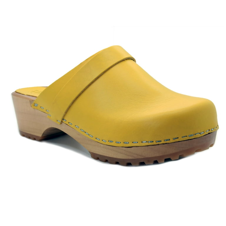 BJORK Wooden Open Back Clog Grip Sole (Mustard, EU-39)