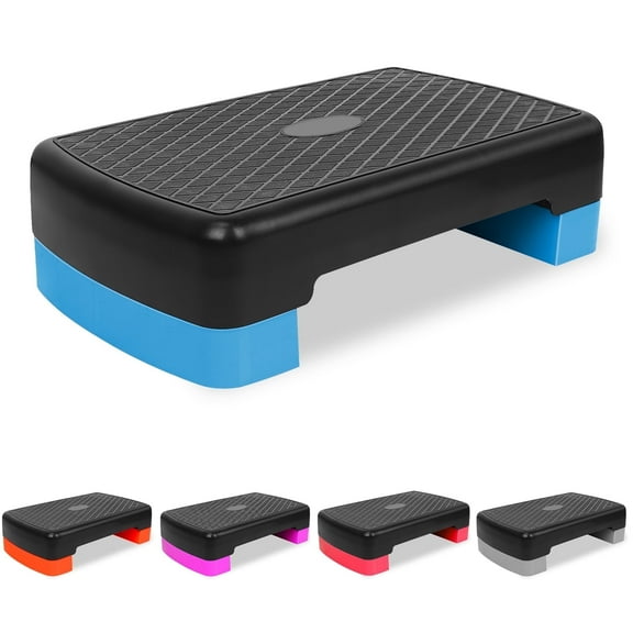 KL KLB Sport 19inch Aerobic Step Platform W/ 2 Risers Adjustable for Home Gym, Black/Blue