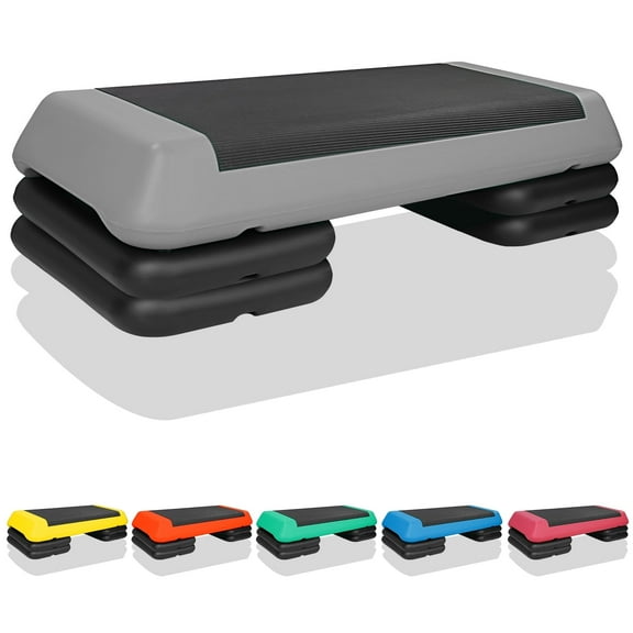 KL KLB Sport 30in Adjustable Step Platform W/ 4 Risers, Exercise with risers for adjustable Home Workout,Black/Gray
