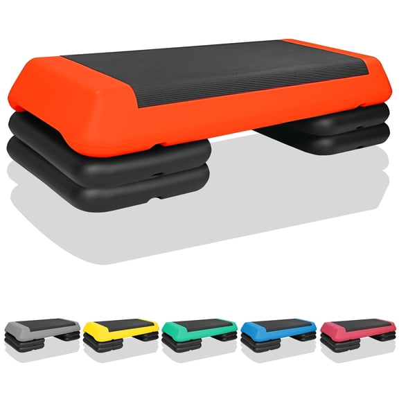 KL KLB Sport 30in Aerobic Step Platform W/ 4 Risers Adjustable,Black/Orange