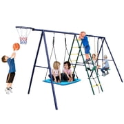 KL KLB Sport 6 in 1 Swing Set With Climbing Ladder, Climbing Net, Glider, Hammock Swing, Belt Swing, Basketball Hoop for Backyard