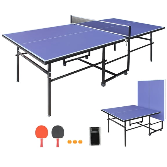 KL KLB Sport 8.5*4. 3ft Foldable Ping Pong Table with Wheels, Table Tennis Table with Net, Paddles & Balls for Indoor, Blue