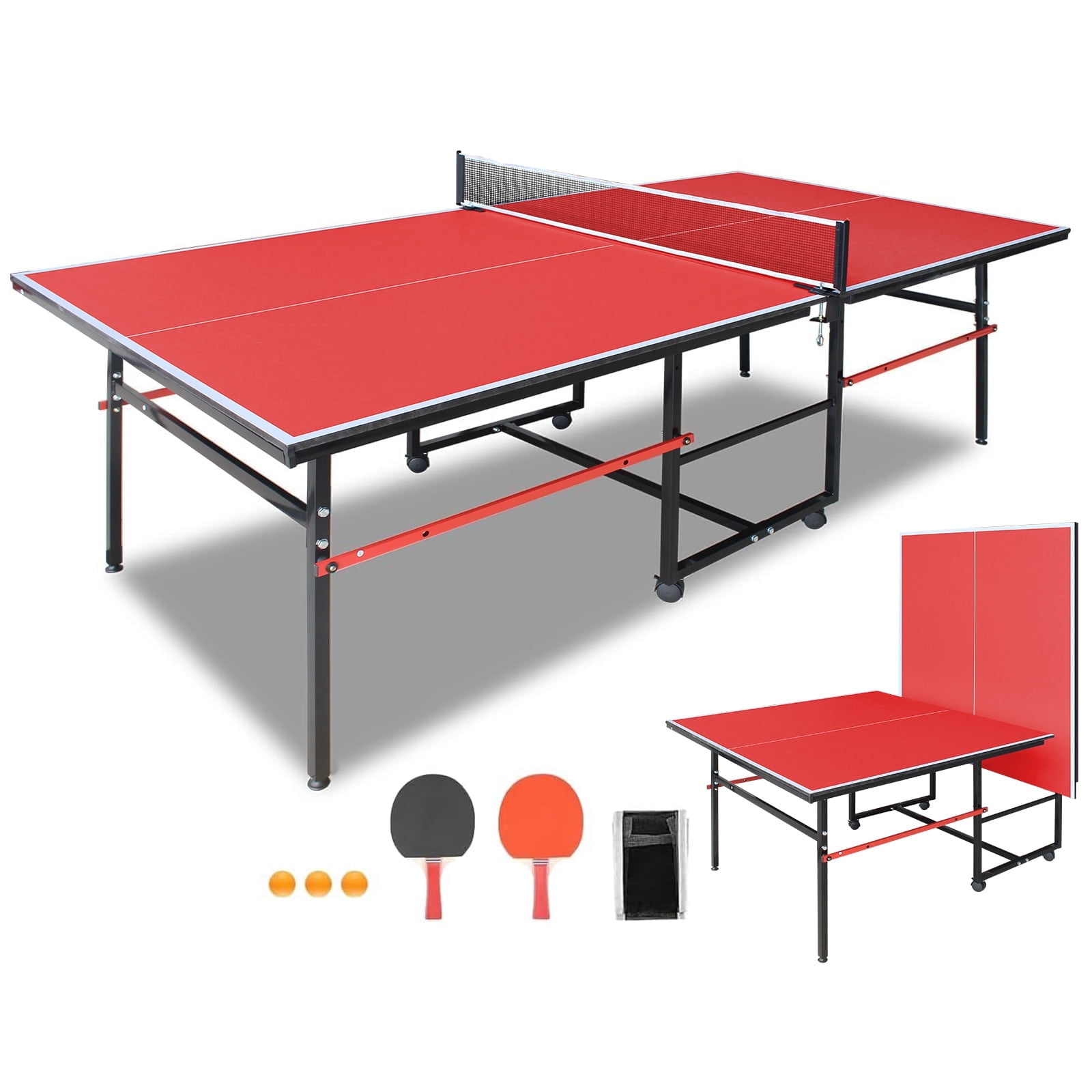 KL KLB Sport 8ft Table Tennis Table Ping-Pong Tables Set Foldable & Portable Tables with Removable Net 2 Table Tennis Paddles and 3 Balls Easy Assembly