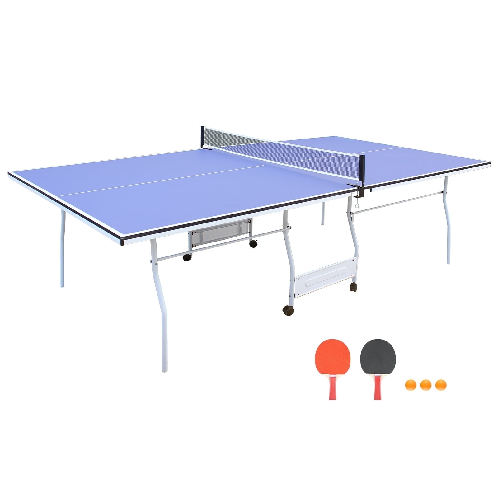 Blue Foldable MDF Table Tennis Set with Net, Paddles, and Balls
