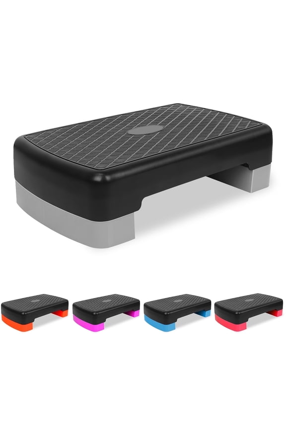KL KLB Sport Adjustable Step Platform W/ 2 Risers, Exercise with risers for adjustable Home Workout,Black/Gray
